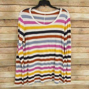 Caslon Scoop Neck Striped Multi-Color Tee L